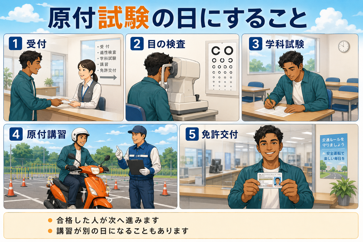 原付免許を新しく取る場合の予約・試験・講習の流れ