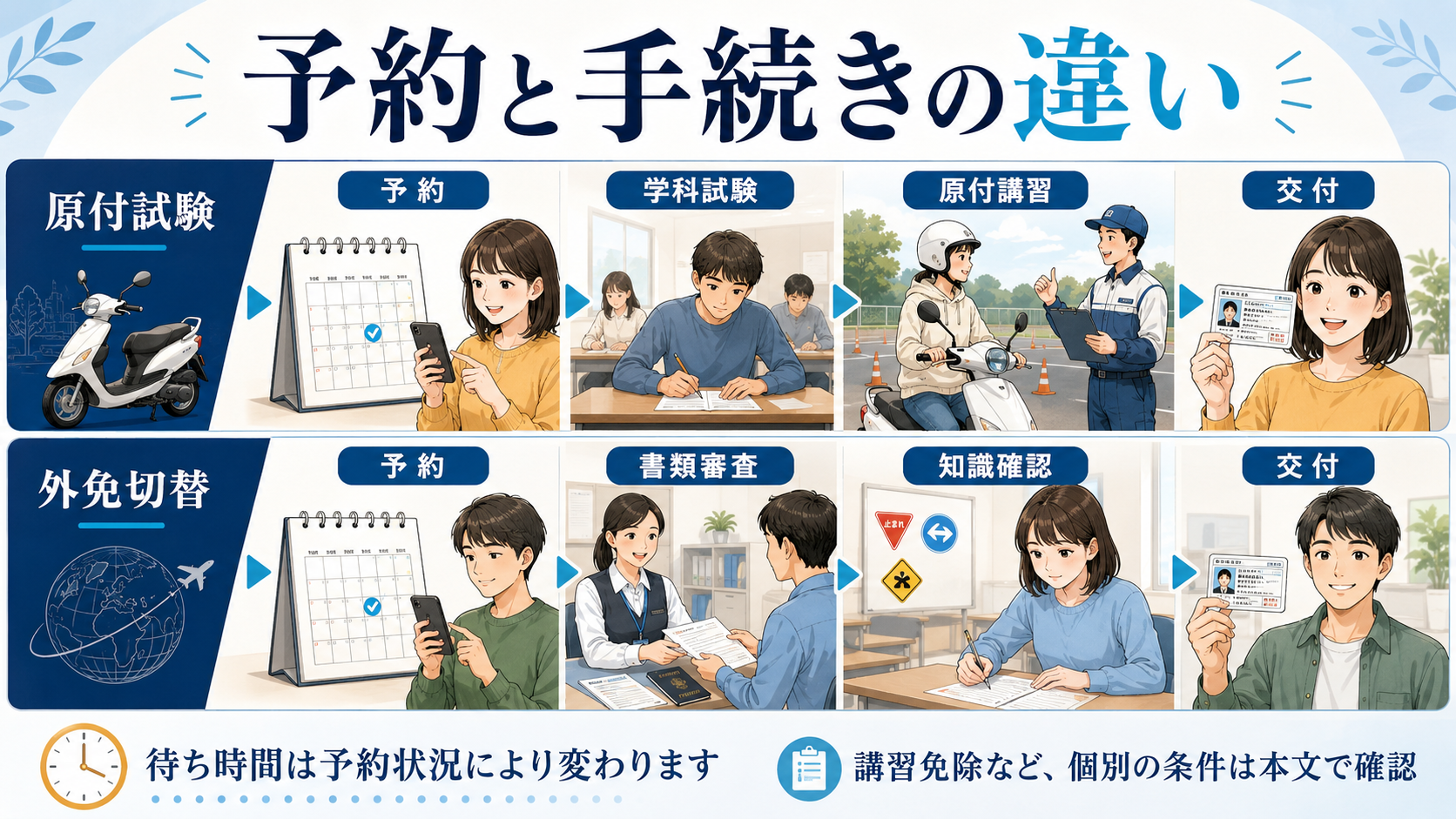 4 points to confirm: foreign license, test language, reservation status, and when the license is needed
